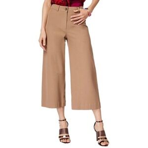TRINA TURK Contemporary Wide Leg Cropped Tan Urban-Chic Cotton Career Pants SZ 4
